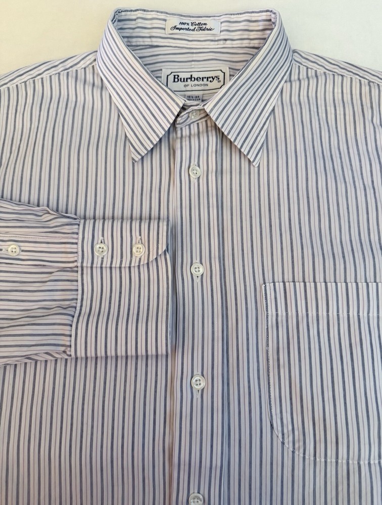 BURBERRY LONDON Men’s 16.5 34 Striped Cotton Button Up Shirt Made in USA White