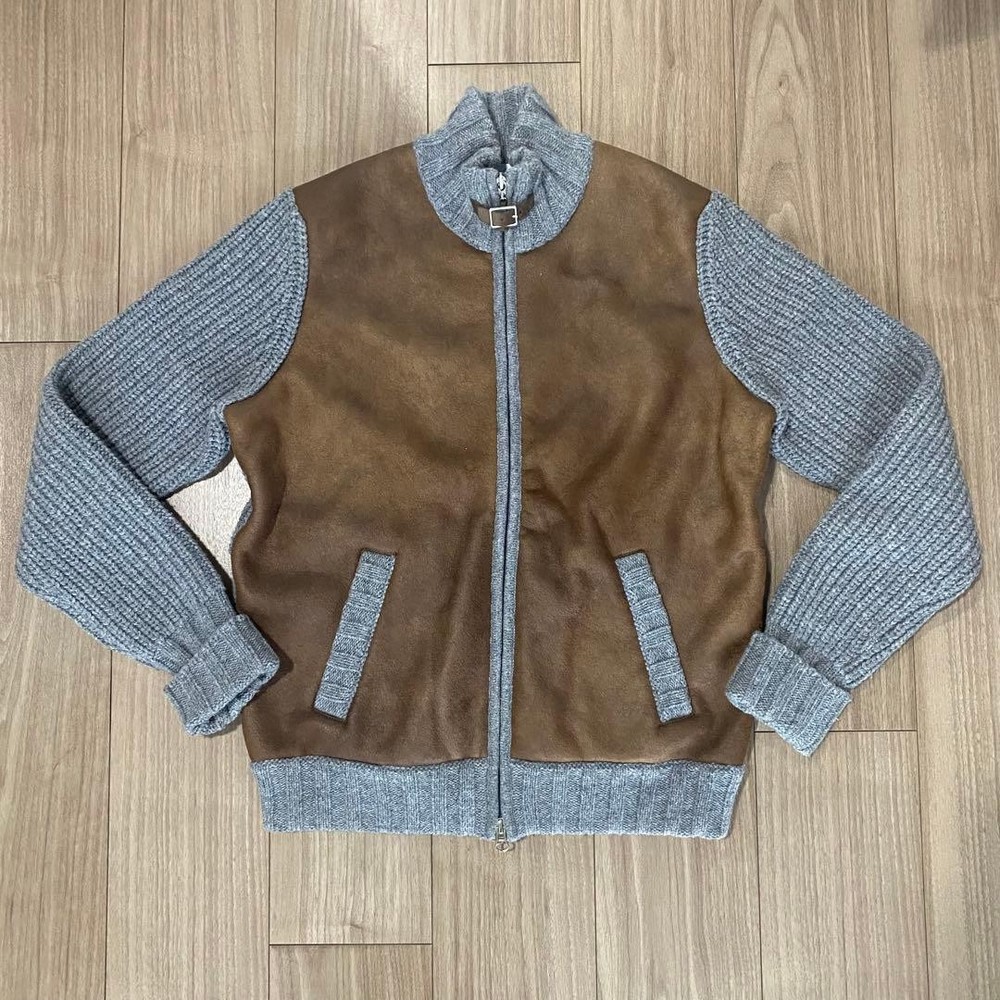 Gran Sasso Wool Blend Stand Collar Knit Blouson Gray/Brown Size 48 Used