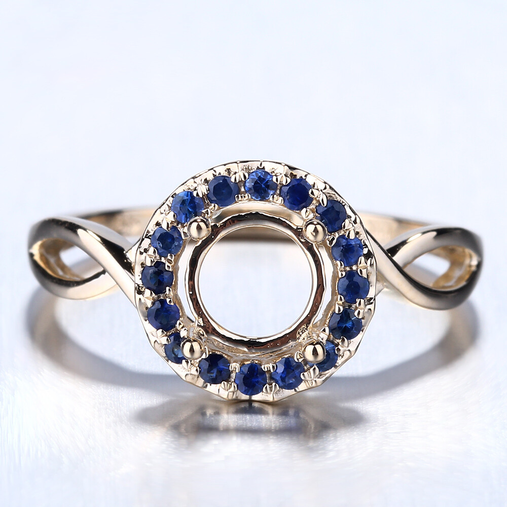 Sapphires Round Semi Mount Engagement Party Ring Gemstone Solid 10k Yellow Gold