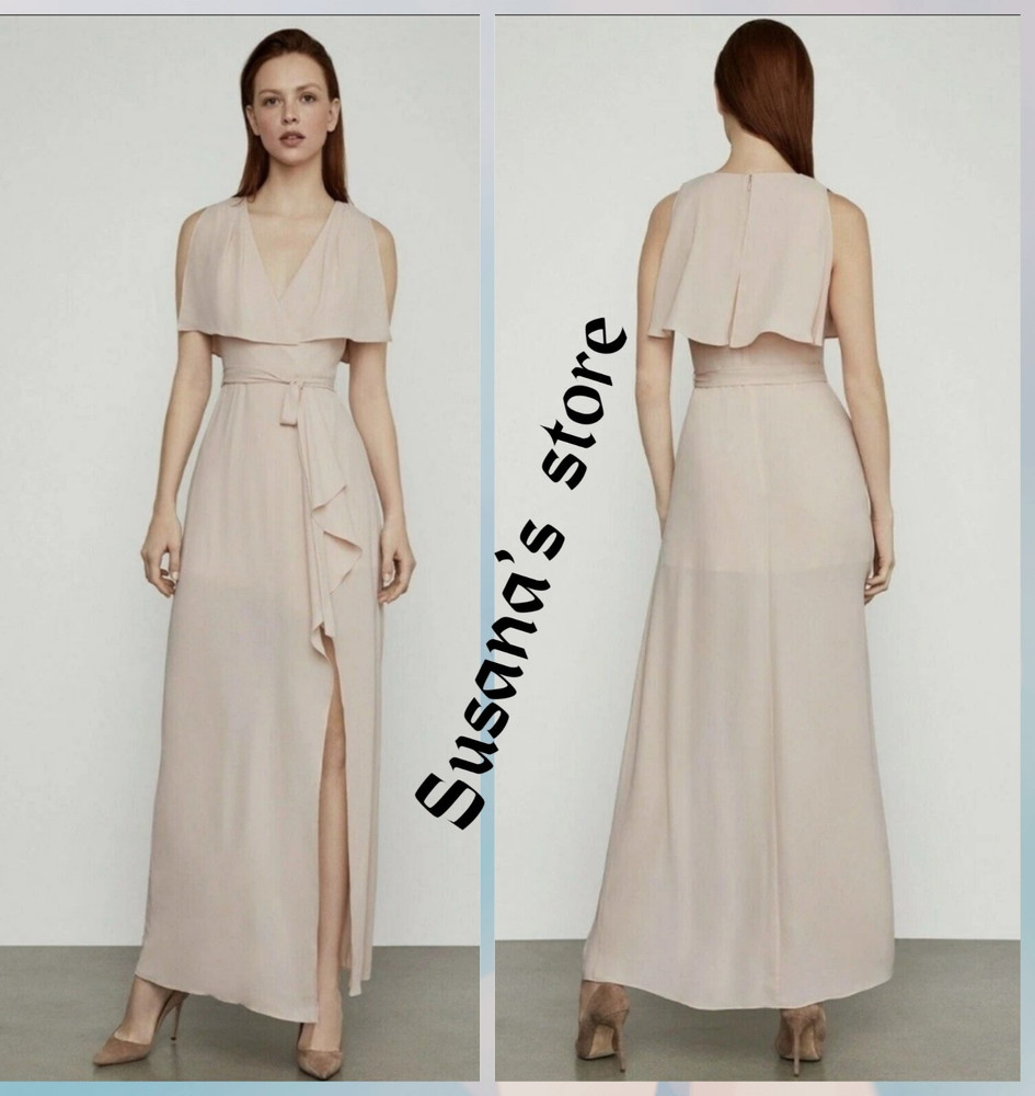 NWT BCBG MAXAZRIA SIZE 4 Ruffle Cascade Drape Overlay Front Slit Maxi Gown Dress