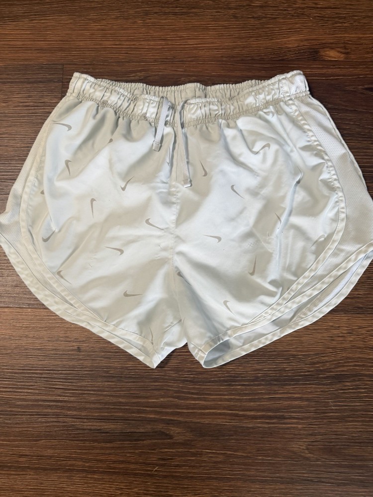 Nike Dri-FIT Women’s White Solid Knit Running Shorts, Drawstring Elastic Waist