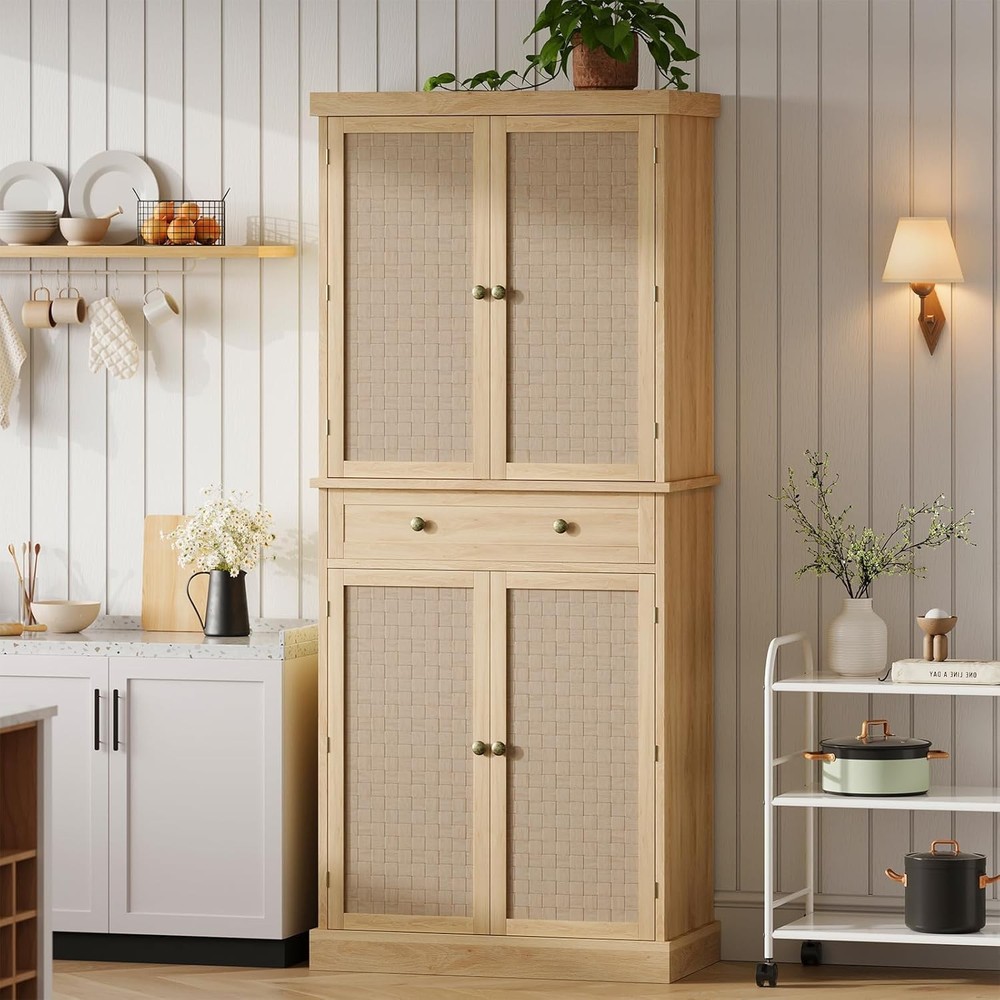Kitchen Pantry Cabinet with 4 Doors and Adjustable Shelves, 72
