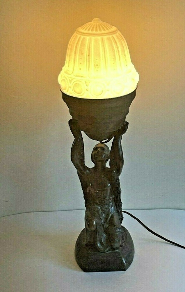 Antique Art Deco Spelter Flapper Joan Of Art Lamp w/Org Shade LaBelle Specialty