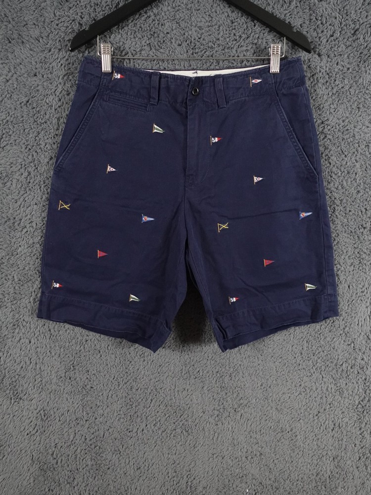 Ralph Lauren Shorts Men W30 Blue Navy Chino Flags Sailing Nautical Embroider AOP