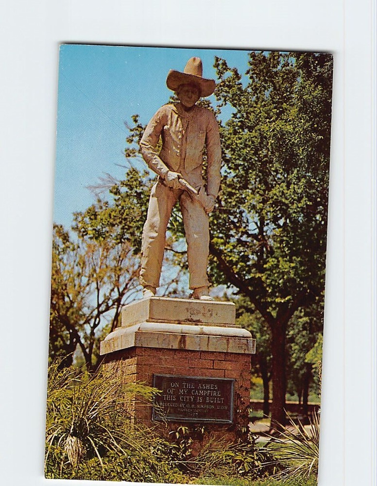 Postcard Cowboy Statue Dodge City Kansas USA