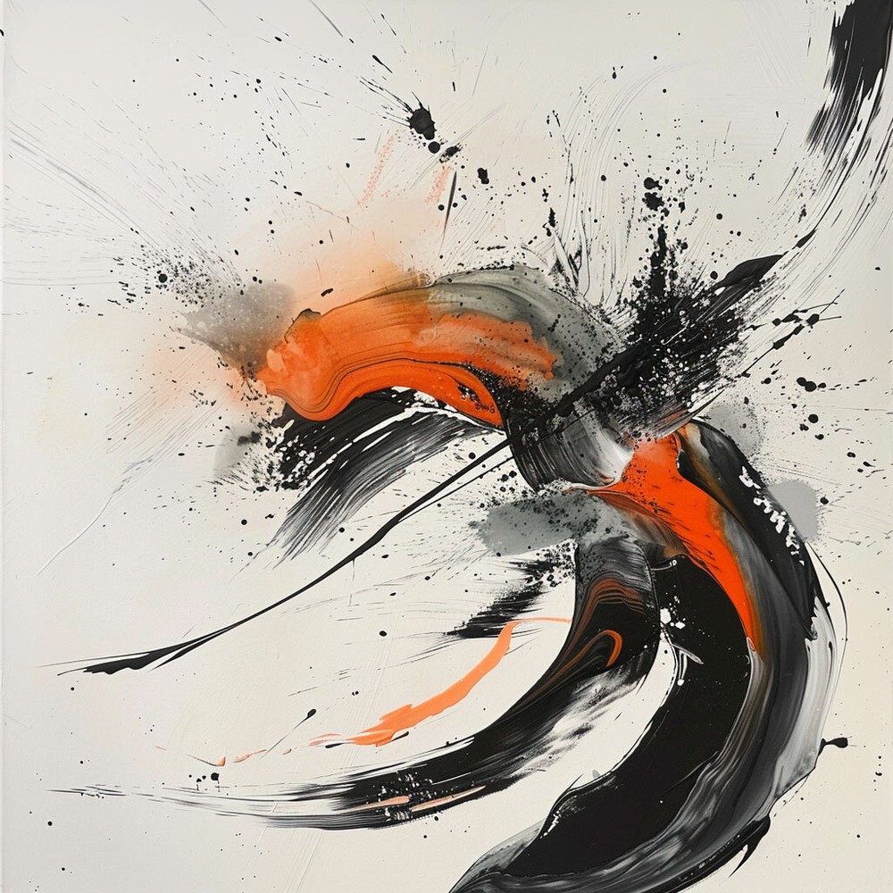 Hand-Painted Texture Oil Painting on Canvas Abstract Wall Art black orange