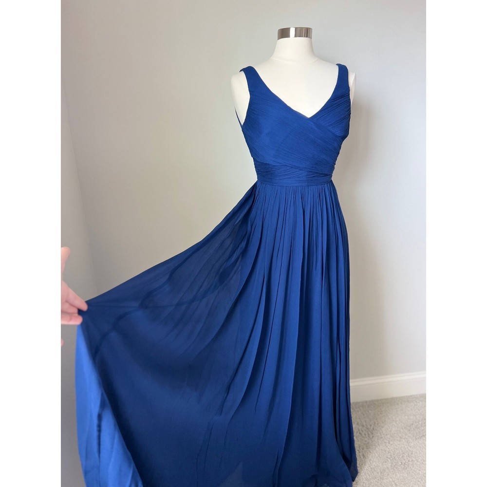 J.Crew Women Dress Size 6 Silk Chiffon Heidi Gown Newport Blue MSRP $365