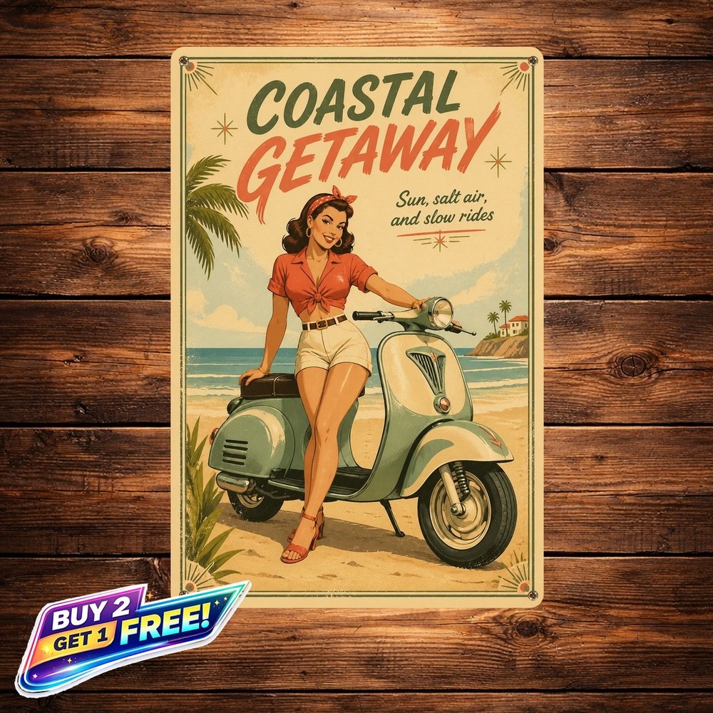 Retro Scooter Signage Iron Garage Metal Tin Sign Wall Decor
