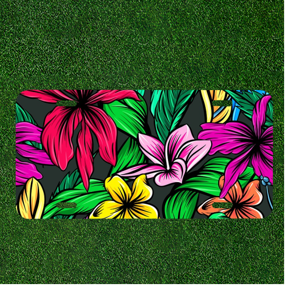 Custom Personalized License Plate Auto Tag With Stunning Cartoon Flowers Design