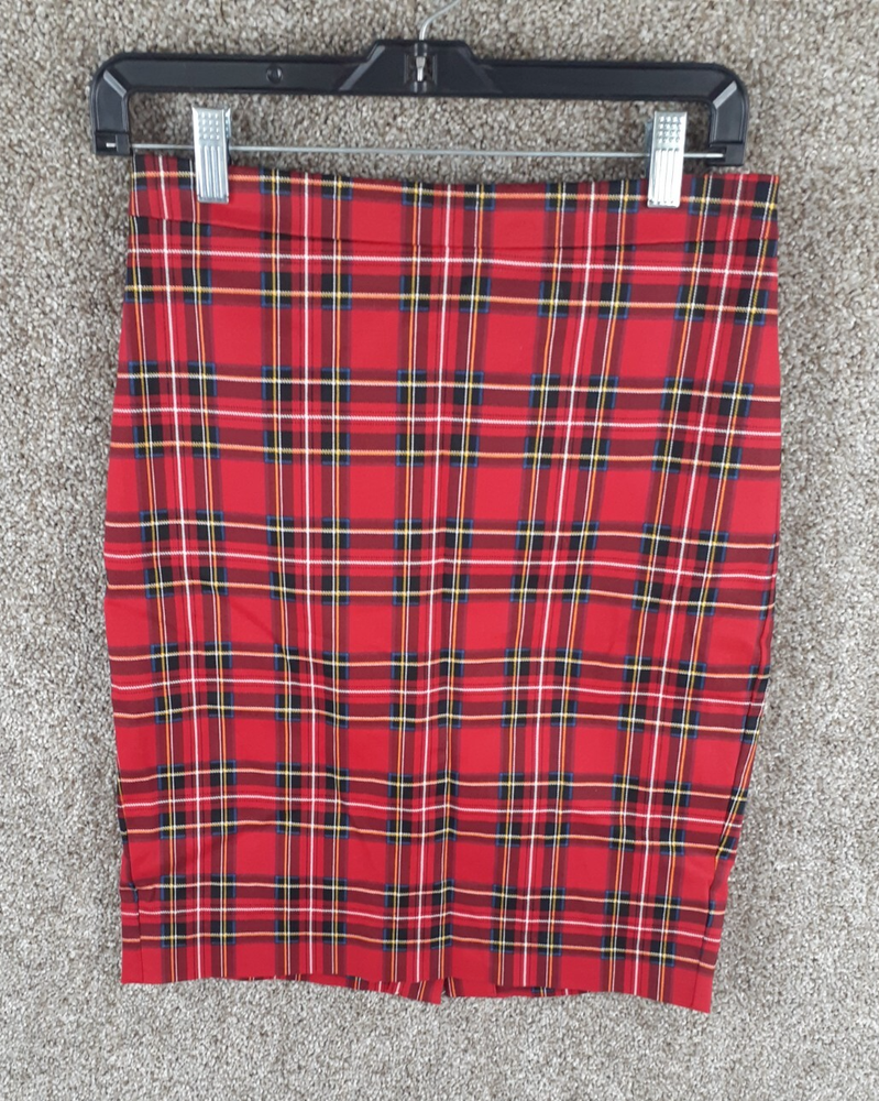 J.CREW Women's Red Plaid Tartan Sateen Pencil Skirt Size 00 Preppy Career Chic