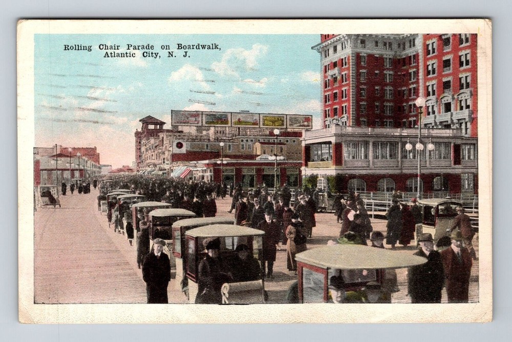 Atlantic City NJ-New Jersey Rolling Chair Parade on Boardwalk Vintage Postcard