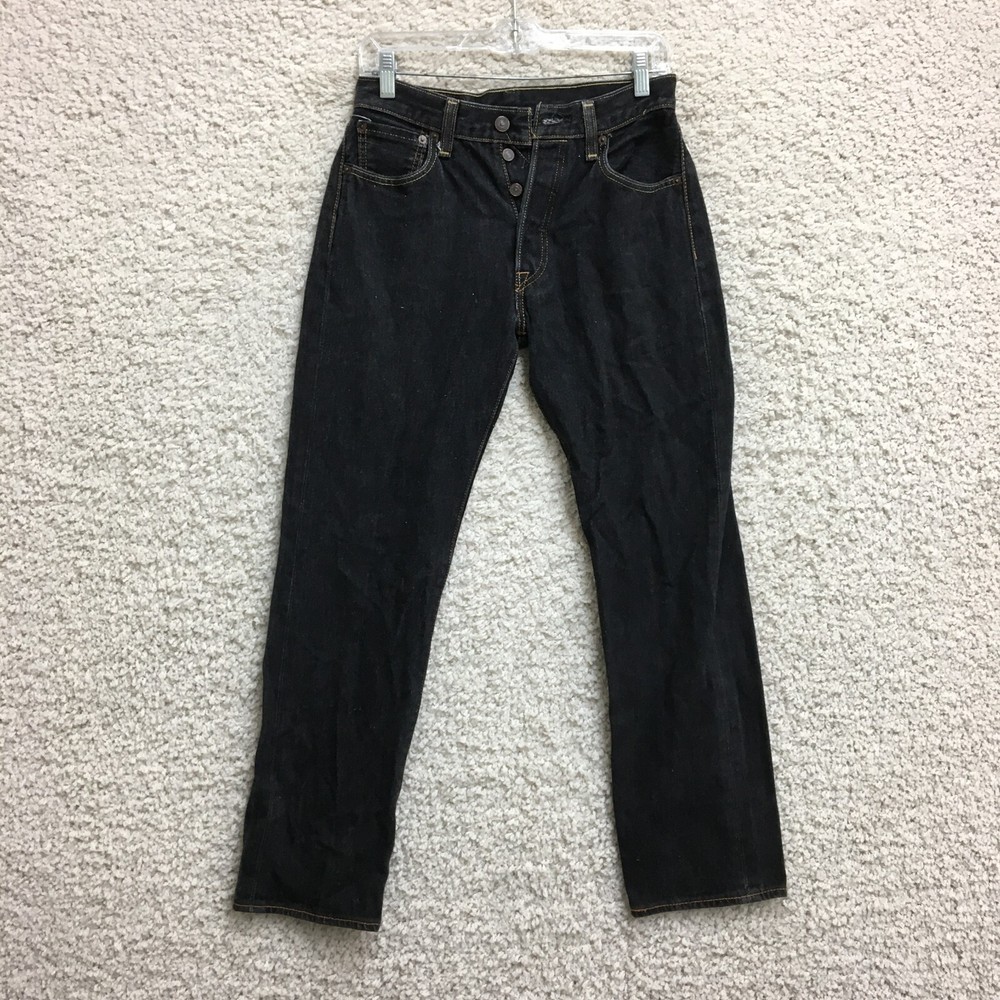 Levis 501 Original Fit Mens Black Straight Leg Jeans Dark Wash 29x32 28x30