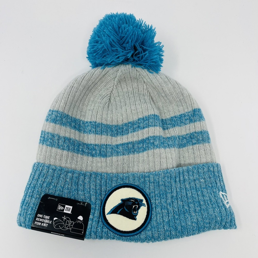 New Era NFL Carolina Panthers Mens Beanie Toboggan Winter Cap Pom Blue Knitpatch