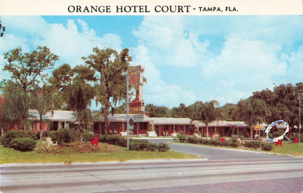 Tampa Florida, Orange Hotel Court Advertising, Vintage Postcard
