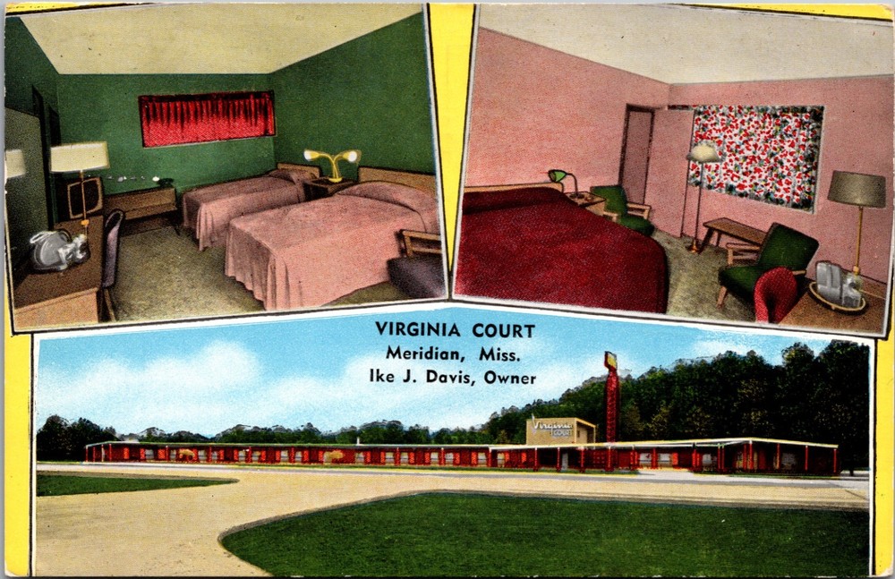 Virginia Court Meridian Mississippi Mid Century Motel Linen Postcard