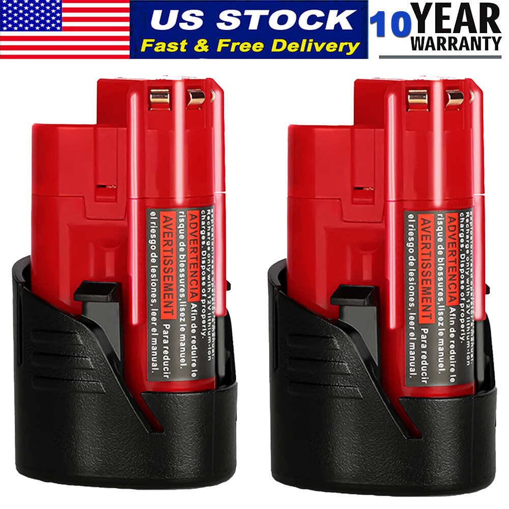 2 Pack 3500mAh M12 48-11-2401 12V Lithium Ion Battery for Milwaukee Tools