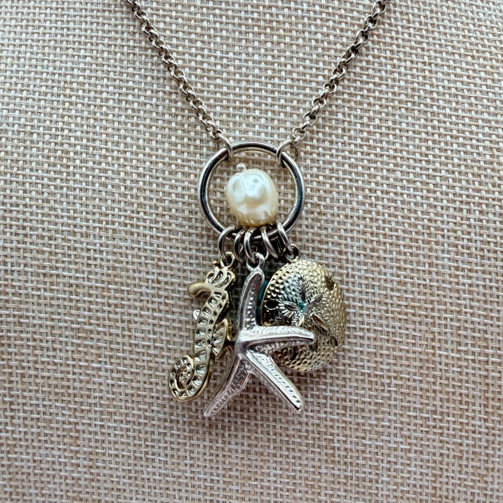 Vintage 90s Silver Tone Faux Pearl Pendant Necklace Women's Classic Jewelry Boho