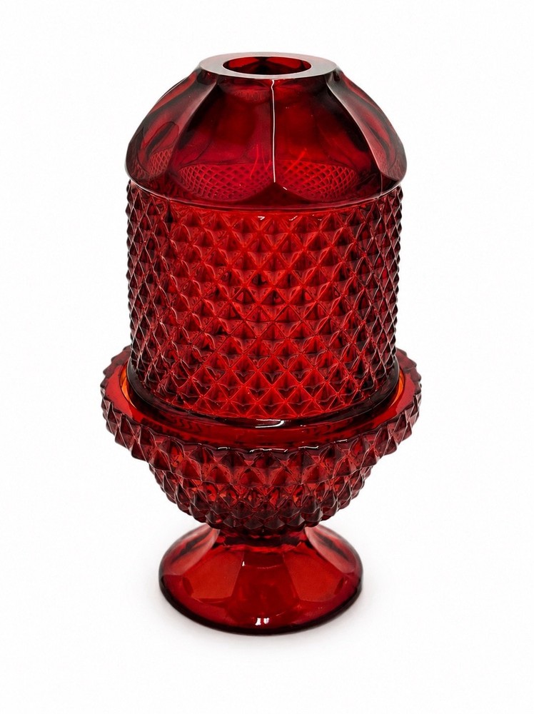 Viking Glass Glimmer Fairy Lamp Ruby Red Diamond Point Great Condition MCM