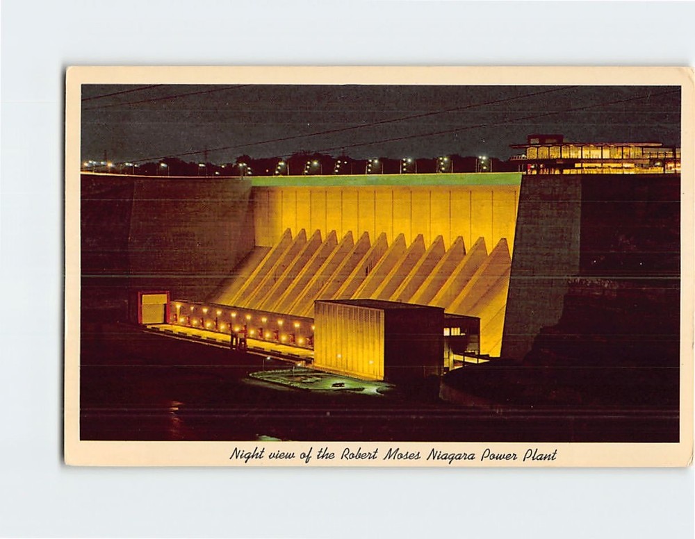 Postcard Night View of the Robert Moses Niagara Power Plant New York USA