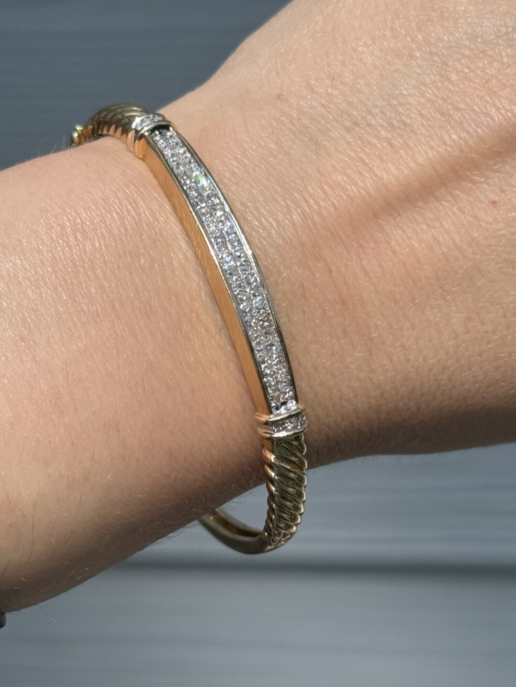 14K Yellow Gold Diamond Square Cut Channel Set Bangle Bracelet