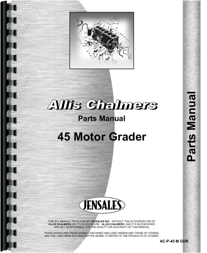 Allis Chalmers 45 Motor Grader Parts Manual SN 0-1780