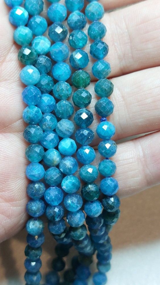 Natural Apatite Faceted Round Beads 5mm, Strand 15inch