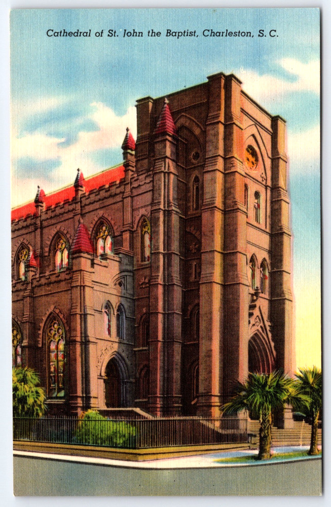 Charleston South Carolina St. John The Baptist Cathedral Church Vintage Postcard