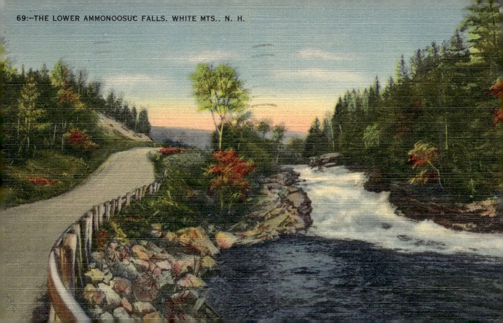 1940s Lower Ammonoosuc Falls White Mountains NH New Hampshire Linen Postcard