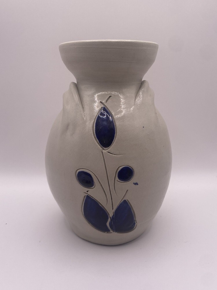 Vintage Williamsburg Pottery Stoneware Salt Glaze Vase, Jar, Cobalt Blue