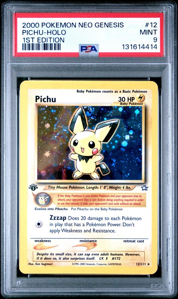 Pokemon Pichu-Holo 2000 Neo Genesis 1St Edition #12 Psa 9 *Swirl*RCH IS ACCEPTING CONSIGNMENTS! UP TO 95% PAYOUTS!