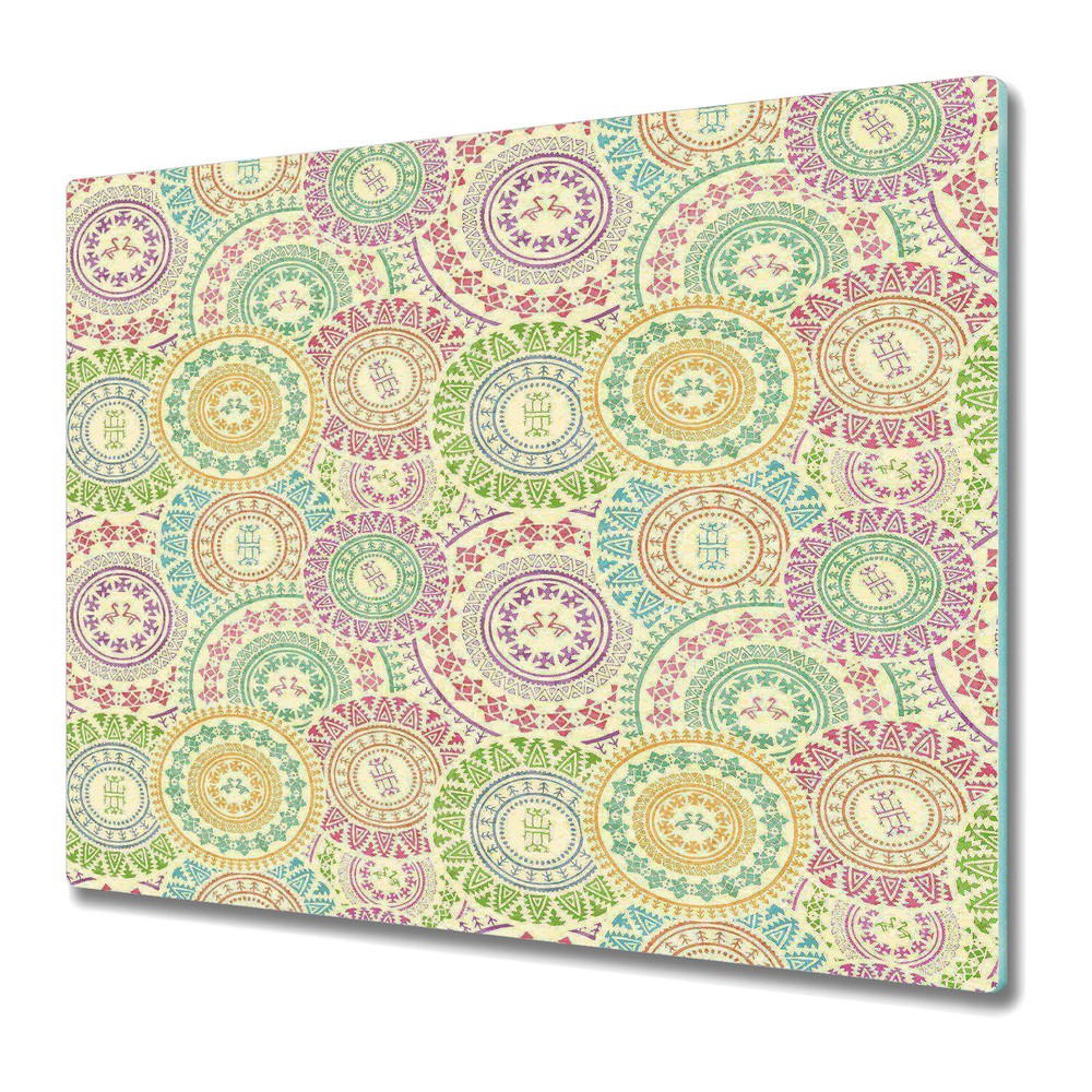 Tempered Glass Worktop Saver Moroccan tribal ornament folkloric pastel 60x52