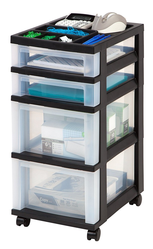 USA Plastic Drawer Storage Organizer Rolling Cart, with Wheels Casters, 4-Dra...