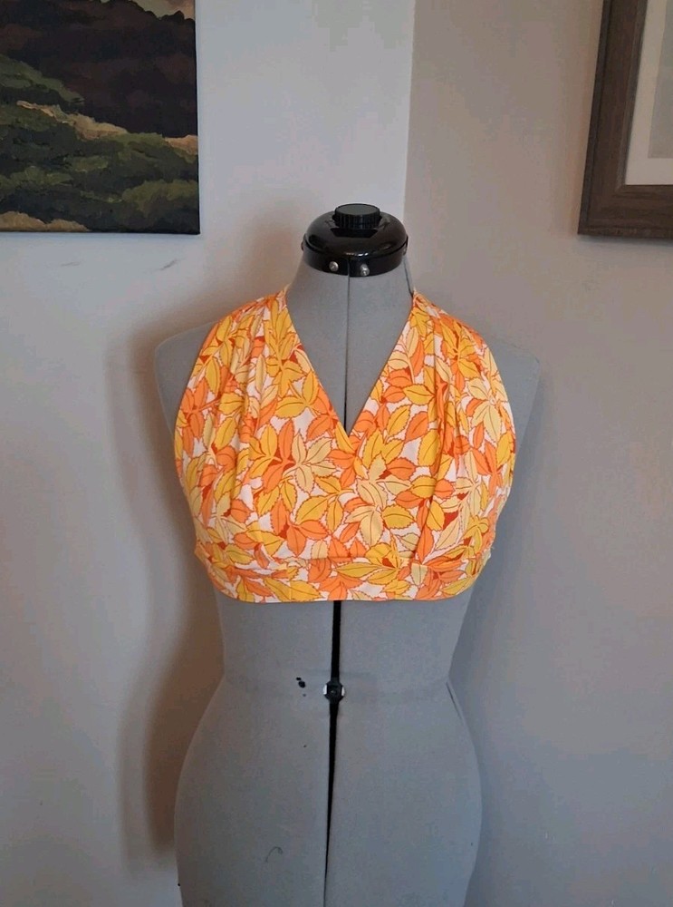 vintage 70s halter top Cropped Bikini Orange Handmade Hippy Bohob Mcm Sz S
