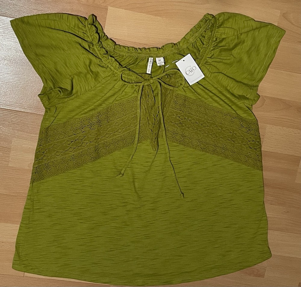 CATO Green Peasant Style Knit Short Sleeve Top Women’s Size Medium ~ NEW!