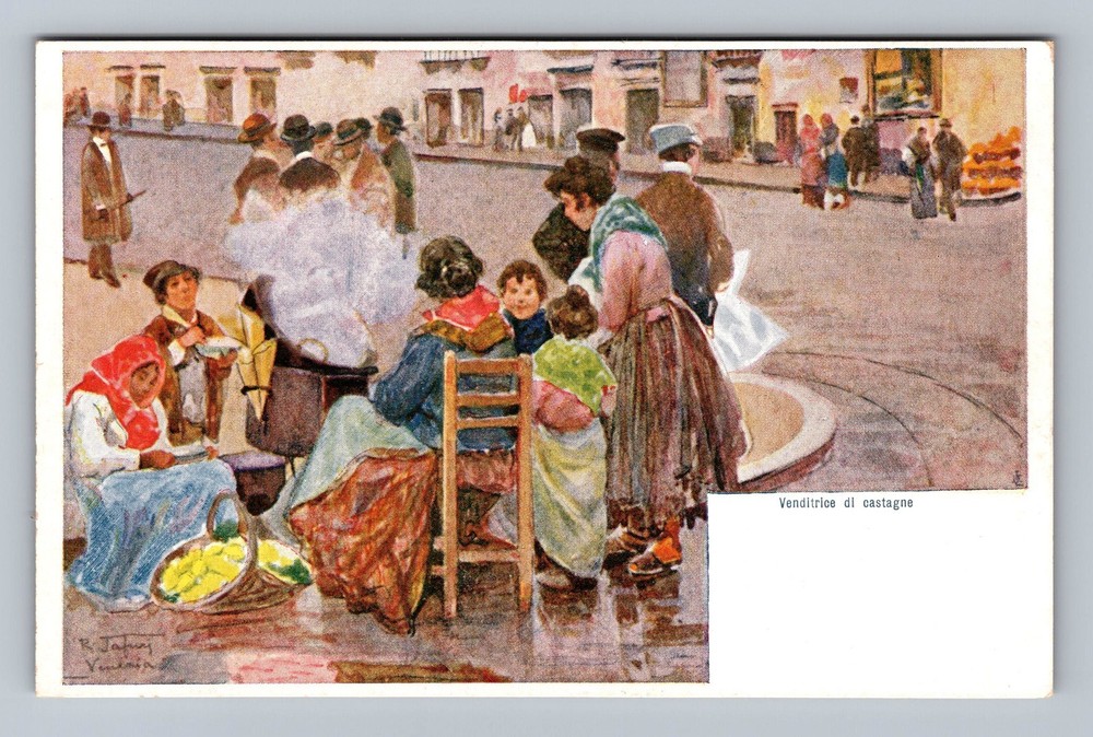 Italy- Chestnut Vendor Market Street Scene Souvenir Old Card Vintage Postcard