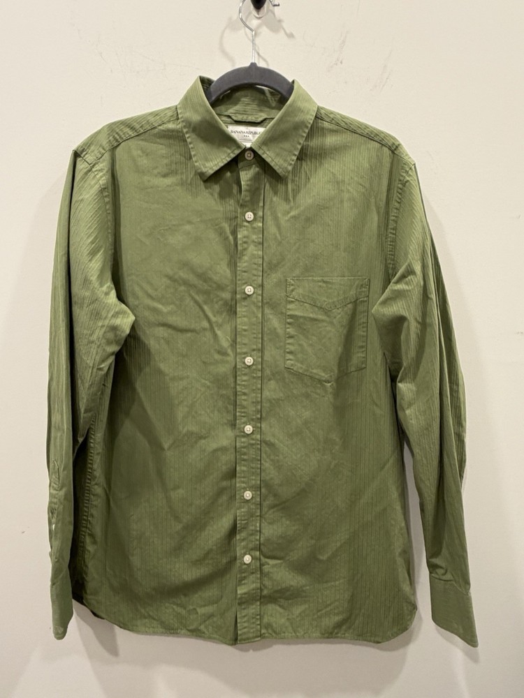 Banana Republic Green  Striped Button-Up Shirt Cotton Men's M special occasion