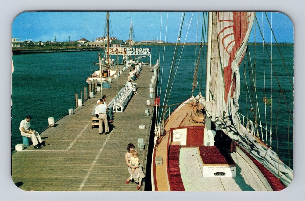 Atlantic City NJ- New Jersey, Scenic Sailboat, Antique, Vintage c1954 Postcard
