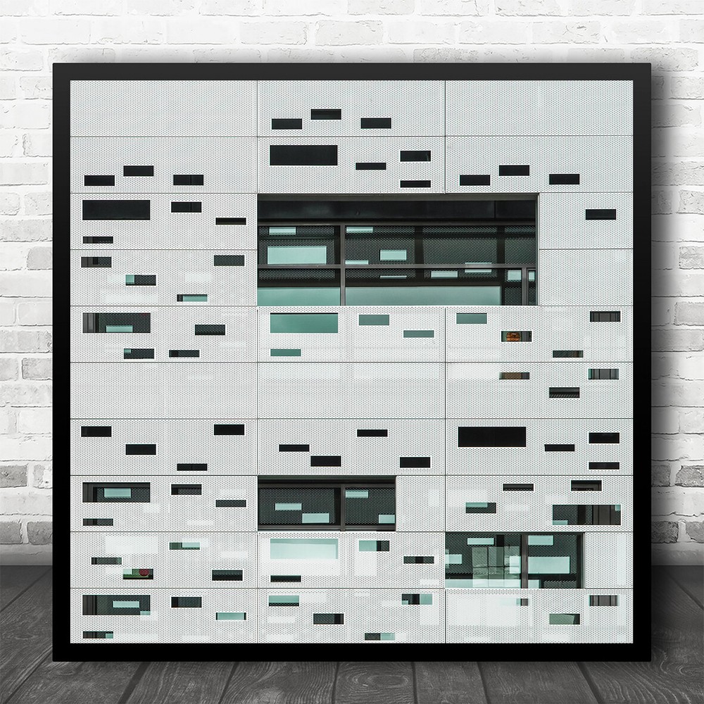 Abstract School Behind The Wall Green Blocks Square Wall Art Print