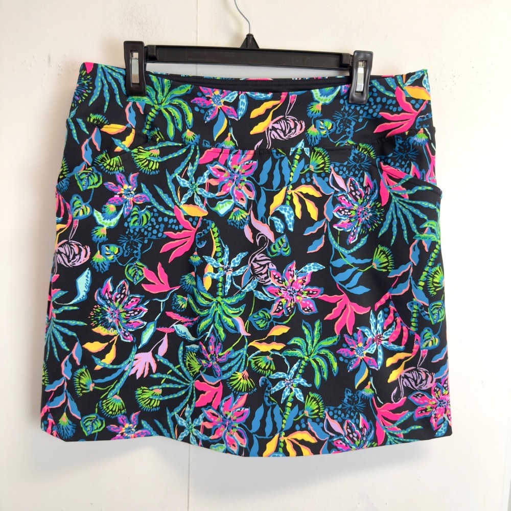 Lilly Pulitzer Luxletic Skort Womens 12 Black Tropical Floral Active Golf Tennis
