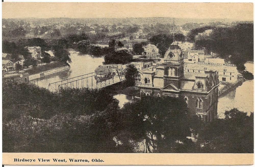 Bird's Eye View Looking West in Warren OH Postcard 1912