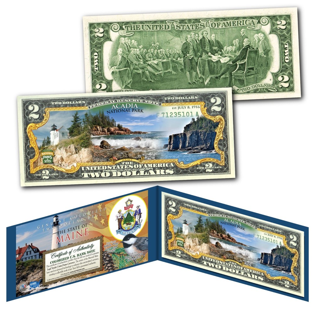 ACADIA NATIONAL PARK Maine Genuine Legal Tender $2 Bill-image