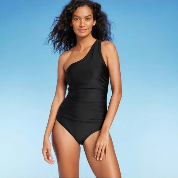 Women's Tummy Control One Shoulder Ruched Full Coverage One Piece Swimsuit M