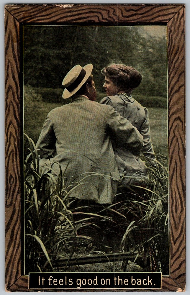 Antique Postcard Couple Bench Jamestown, NY 1910s