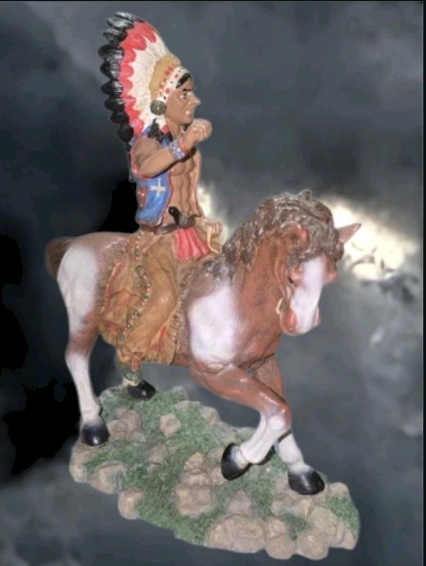 Vintage Sculpture Resin Indian Horse Statue Figurine Native American Statuette