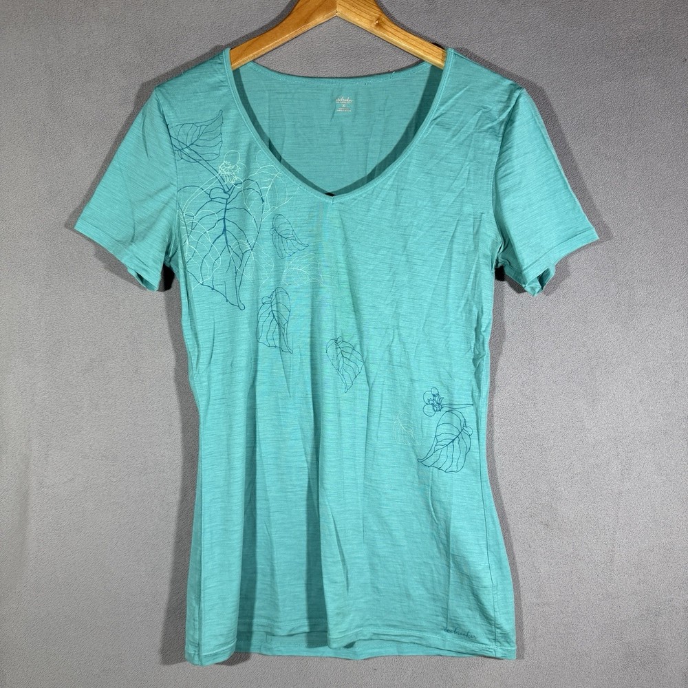 Icebreaker Merino Wool Blend Floral Print Short Sleeve V-Neck T-Shirt Women’s XL