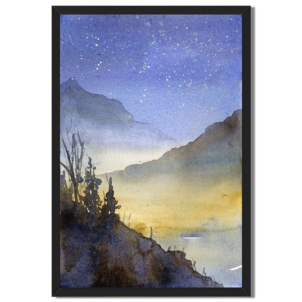 Starry Night Mountain Landscape Framed Canvas Print Wall Art Home Decor