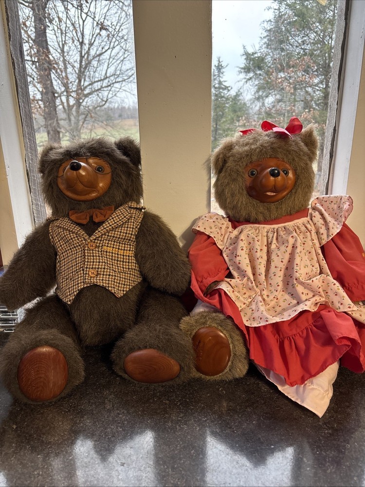 LOT 2 Vintage Raikes Bear 21” Wood Face Jointed Arms & Legs Sebastian Rebecca 85