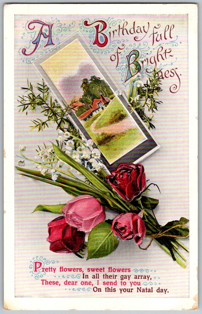 Antique Postcard Embossed Birthday Floral Bouquet DE 1910s