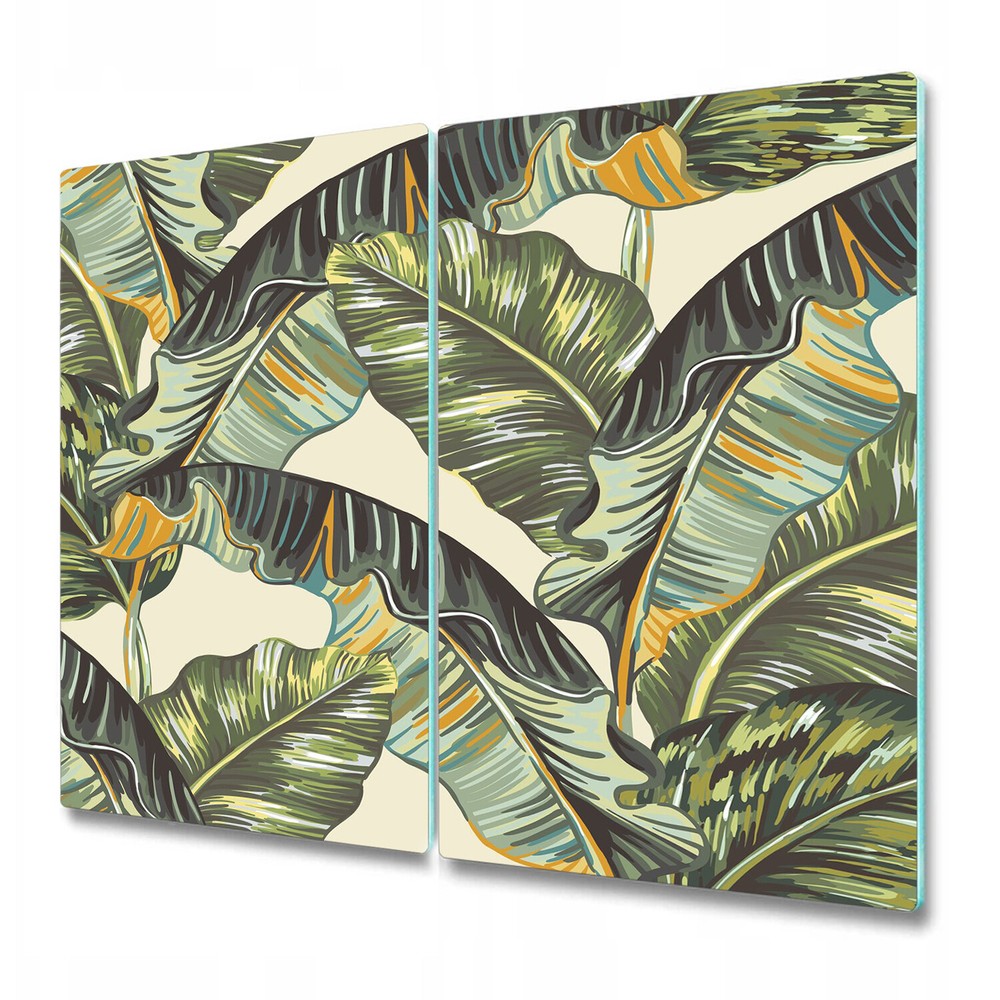Glass Kitchen Chopping Serving Board Palm Leaves | Exotic Art | Vector 2x30x52