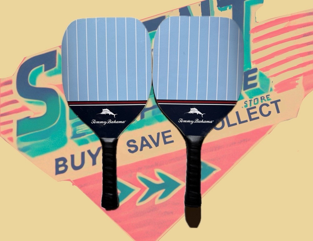 PICKLEBALL Tommy Bahama  Set Of Paddles  Blue W/ Stripes Pre Taped